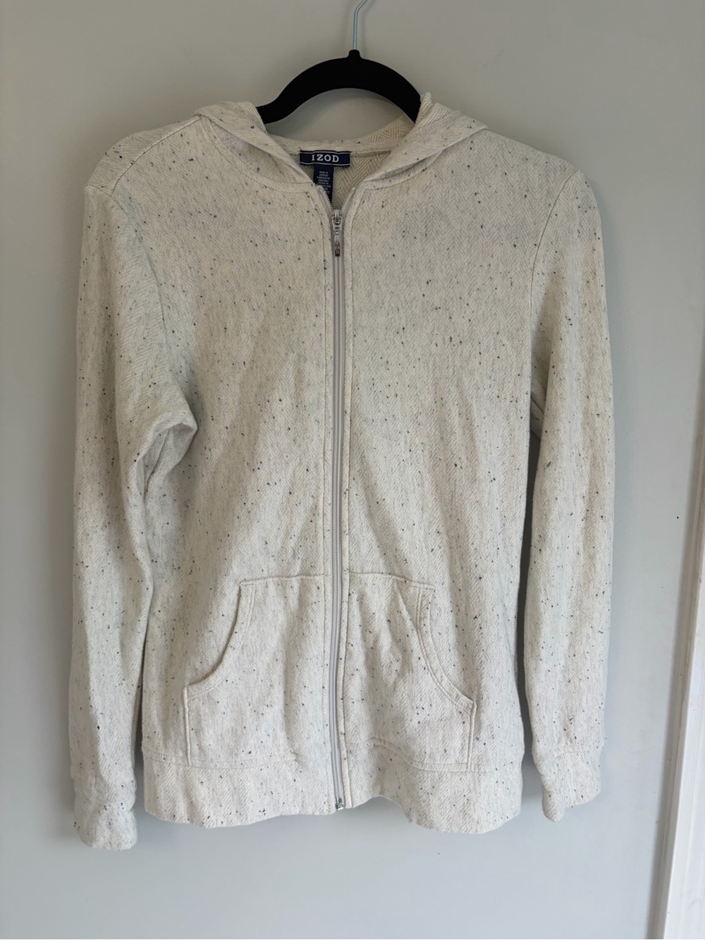 Izod Cream Speckled Full-Zip Hoodie Size Small with Front Pockets